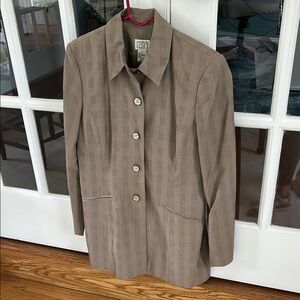 LOFT Taupe and Cream Plaid Suit Blazer and Slacks Suede-Like Hip-Length🌿